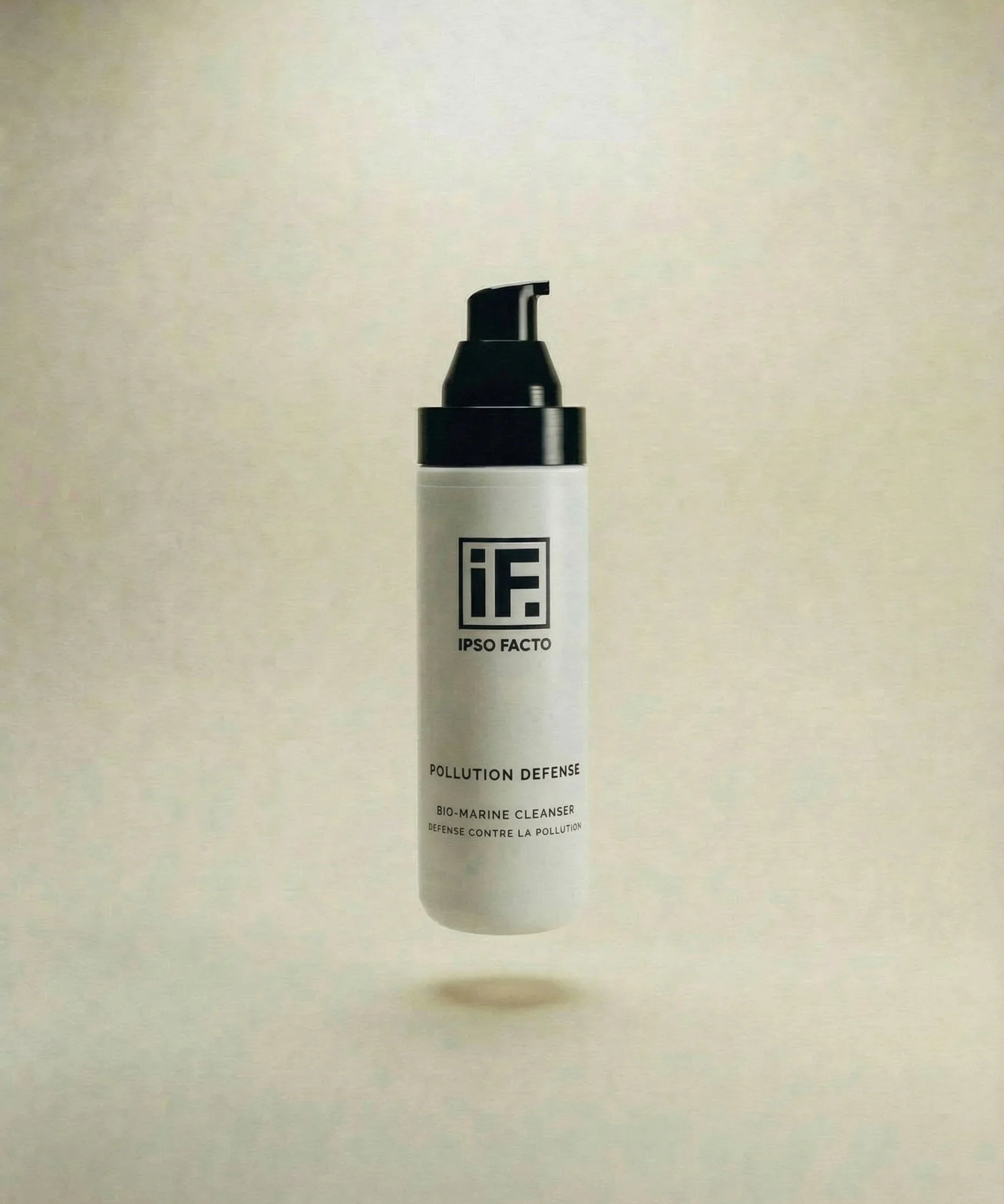 Pollution Defense bio-marine cleanser bottle with pump on neutral background